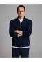 Navy Blue 3-Thread Regular Fit Zippered Stand-Up Collar Basic Sweatshirt 50334032-Vr033