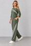 Women's Long-Sleeved, One-Shoulder, Cross-Strap Detail, Ribbed Viscose Two-Thread Blouse and Pants Set - New Season: Sporty Elegance and Modern Chic. - 4