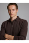 Dark Brown Slim Fit 100% Cotton Non-Crease Zippered Polo Collar Basic Sweatshirt 50334013-Vr084 - 2