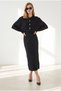 Women's Black Hair Braid Detail Cardigan Dress Set Tkm-19000529 - 4