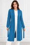 Women's Belted Long Sleeve Double Pocket Embossed Knit Pattern Stylish Casual Indigo Knitwear Long Cardigan - 4