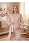 New Season Beige Shawl Collar Nursing-Friendly, Custom-Designed Long-Sleeved Maternity and Postpartum Robe and Pajama Set. - 7