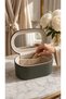 Large Capacity Makeup and Accessory Organizer Box with Mirror |   Leather-Look Organizer 27*14*14 Khaki - 3