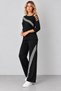 Women's Long-Sleeved, One-Shoulder, Cross-Strap Detail, Ribbed Viscose Two-Thread Blouse and Pants Set - New Season: Sporty Elegance and Modern Chic. - 4