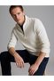 Ecru 3-Thread Regular Fit Zippered Stand-Up Collar Basic Sweatshirt 50334032-Vr019