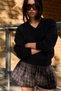 Women's V-Neck Long Sleeve Soft Textured Knit Black Sweater