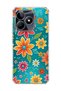 Colorful Floral Turquoise Printed Transparent Phone Case Compatible with Realme C53.