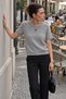 Women's Crew Neck Short Stylish Gray Knit Sweater - 4