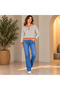 Women's Polo Neck Half-Zip Striped Knit Sweater, Long Sleeve. - 2