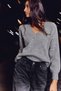 Women's V-Neck Long Sleeve Relaxed Fit Casual Knit Grey Sweater