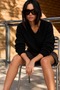 Women's V-Neck Long Sleeve Soft Textured Knit Black Sweater - 4