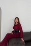 Women's Burgundy Leather Corset-Ruched Detail Full-Length Sandy Dress NBK5047 - 3