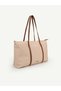 Cream - Taba Shk357 Large Capacity, with Strap, with Zipper, Everyday Shopper Shoulder Bag. - 5