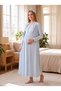 New Season Blue Winter Jacquard Long-Sleeved Maternity Robe with Easy Breastfeeding Feature, 2-Piece Set.
