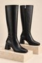 Ballety Crocodile-Patterned Square-Toe Chunky-Heel Zippered Women's Boots.