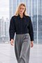 Women's Button-Down Shirt Collar Crop Oversized Seasonal Navy Blue Jacket - 3