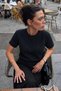 Women's Crew Neck Short Stylish Black Knit Sweater