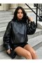 Women's ZR Model Mock Neck Zippered Leather Jacket - 4