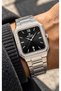 Square Model Classic Men's Watch with Calendar, Silver Steel Strap, Black Dial, in a Stylish Box + Chain Bracelet. - 2