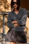 Women's V-Neck Long-Sleeved Soft-Textured Knit Anthracite Sweater