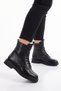 Black Genuine Leather Women's Boots, Anatomical Insole, Lace-Up, Zipper Closure, Rubber Sole, Combat Boots 9866. - 3