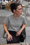 Women's Crew Neck Short Stylish Gray Knit Sweater