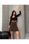 Women's Belted High-Waisted A-Line Mini Skirt with Pocket Details, Made of Suede.