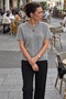 Women's Crew Neck Short Stylish Gray Knit Sweater - 3