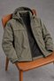 Men's Spring Khaki Raincoat with Stand-Up Collar, Hood, and Zipper. - 5