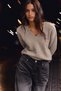 Women's V-Neck Long Sleeve Relaxed Fit Casual Knit Beige Sweater - 2