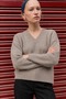 Women's V-Neck Casual Beige Sweater - 5