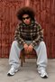 Men's Thick Plaid Hooded Zippered Coffee-Colored Carpenter Shirt. - 3