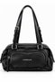 Women's Black Shoulder Bag, Multi-Compartment, Zippered, with Adjustable Strap, Everyday Bag.