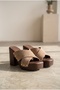Women's Suede Cross-Strap Studded Wooden Platform Heel Sandals. - 2