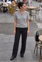 Women's Crew Neck Short Stylish Gray Knit Sweater - 2