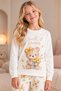 Girl's 100% Cotton Long-Sleeved Pajama Set with a Teddy Bear and Floral Pattern. - 3