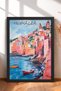 Vernazza in the Bay, Red Sailboat Framed Painting, Italy Poster, Living Room, Kitchen, Wall Decor, Itp206.