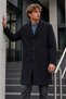 Men's Stylish Classic Long Navy Blue Coat. - 4