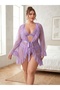 Polka Dot Tulle Lace Mini Nightgown 3-Piece Set - 2