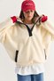 Women's Oversized Plush Sweatshirt with Bear Embroidery, Stand-Up Collar, and Button Details 4241 60286781 - 6