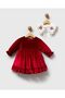 Cherry burgundy velvet detachable collar christmas special occasion holiday dress for baby girls - 5
