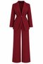 Burgundy Thin Belted Jacket and Pants Set - 2Y0364