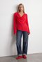 Women's Red Cowl Neckline Asymmetrical-Cut Knit Blouse Alc-X16037 - 2