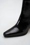 Women's Black Patent Leather Chunky Heel Pointed-Toe Zippered Boots. - 4