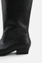 Women's Black Leather Pointed-Toe Low-Heeled Knee-High Boots. - 5