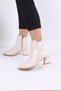 Women's Patent Leather Zippered Boots with Gold Details and Thick Heels. - 3
