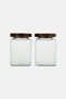 2 Piece Pebbled Textured Glass Jar Set With Acacia Lids 701 ml, Transparent