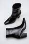 Women's Black Patent Leather Chunky Heel Pointed-Toe Zippered Boots. - 5