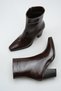 Women's Coffee Patent Leather Chunky Heel Pointed-Toe Zippered Boots - 6