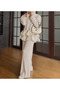 Ruffled Rose Detailed Knit Pantsuit - 1126 - Ecru (Ös) - 2